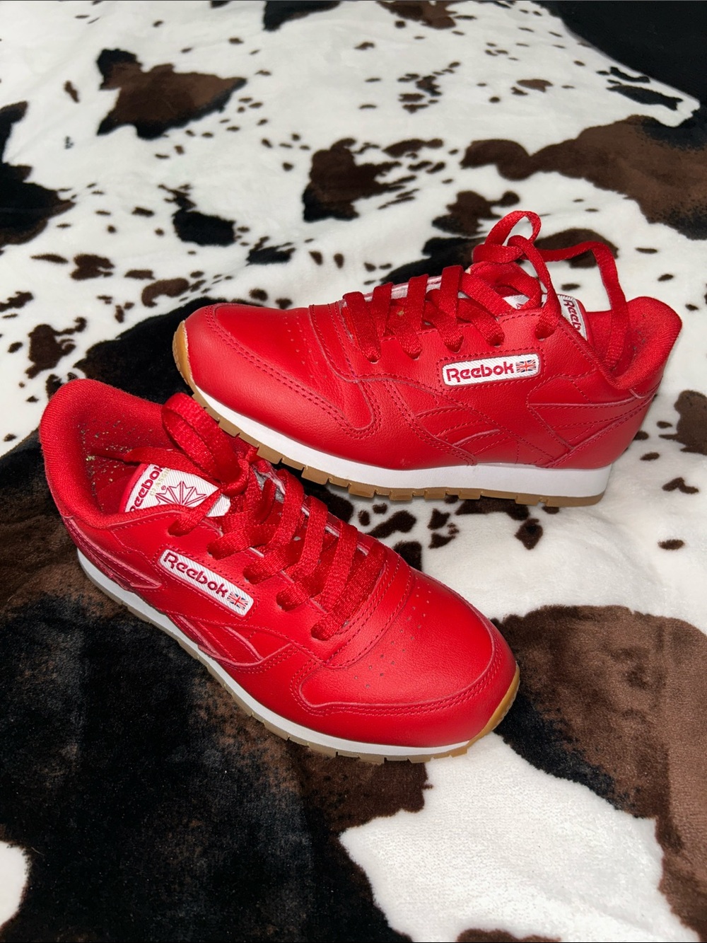 Reebok Kids Red Leather Sneakers with Gum Outsole